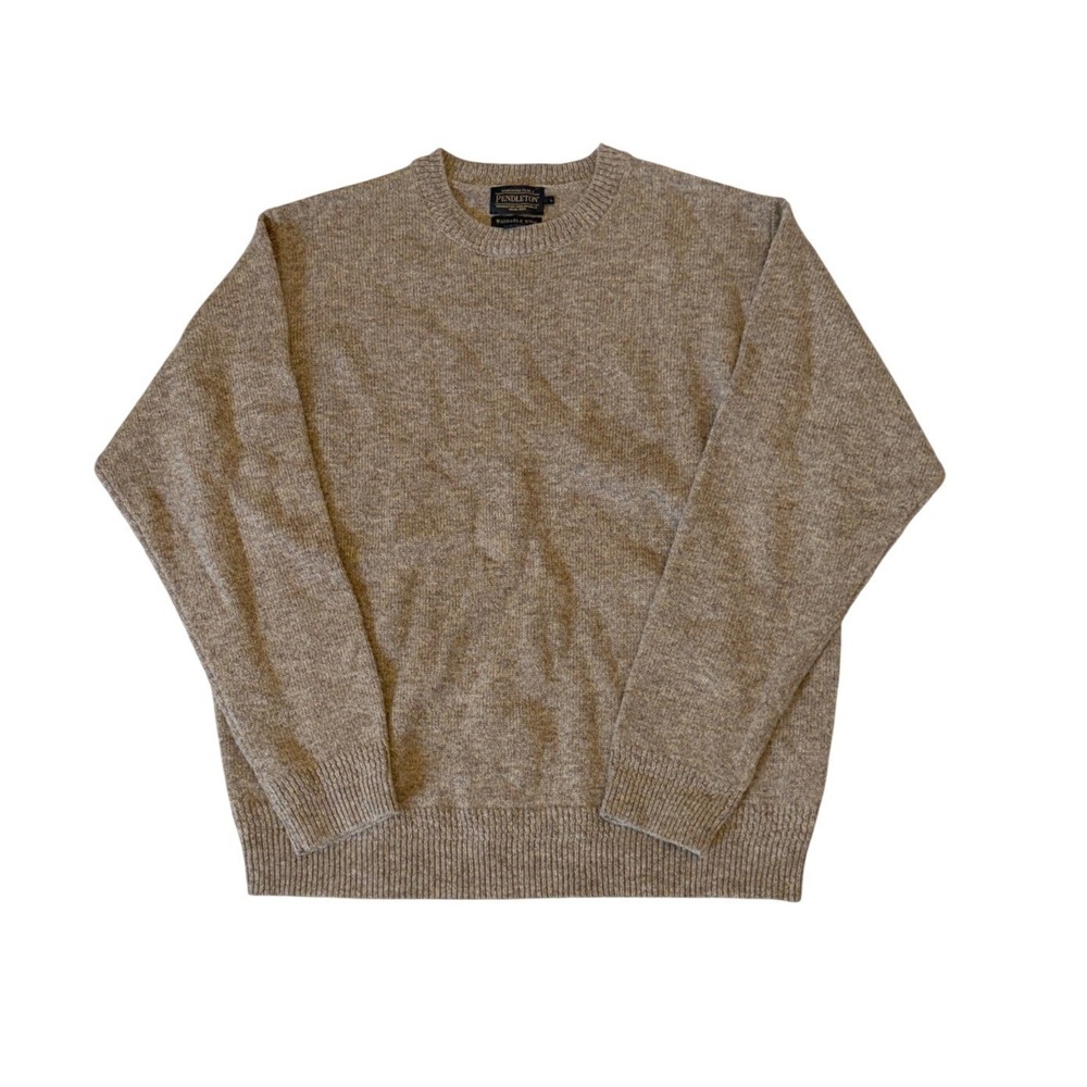 Pendleton Mens L Brown 100% Shetland Wool Washable Crew Neck Sweater Grandpacore